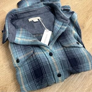 NWT Outerknown 100% Organic Cotton Button Down Blanket Shirt Blue Plaid